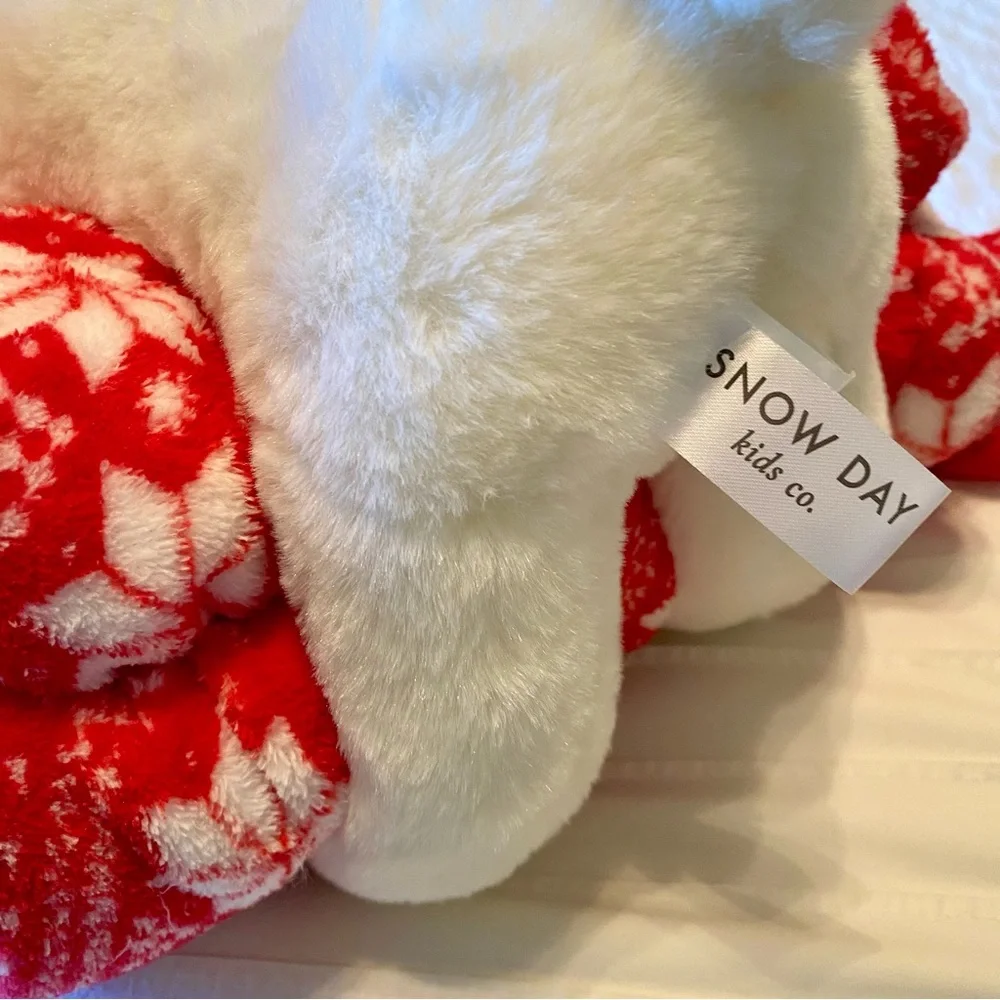 Plush Polar Bear with Red Snowflake Blanket
